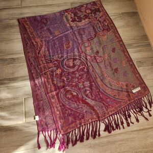 Pashmina Scarf Purple 100% Cashmere Paisley Floral Fringe Wrap Bohochic Gift